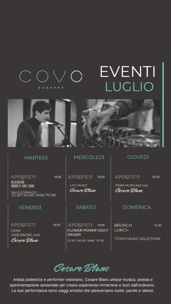 Eventi luglio 2025 Covo Restaurant